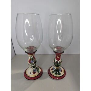 Hand Painted Wine Glasses By Kelly Jo New Mexico set of 2 flowers boho southwest